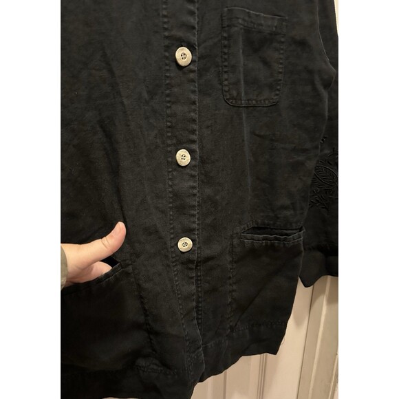 J. JILL 100% Linen Embroidered Jacket Womens Size Small Black CottageCore Boho - Picture 4 of 10